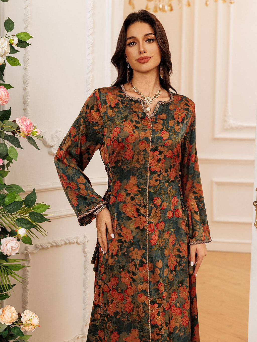 Printed Rhinestone Maxi Dress