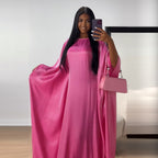 Shiny Satin Belted Maxi Dress