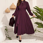Elegant Long-Sleeve Fitted Pleated-Sleeve Maxi Dress for Women