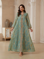 Embroidered Long-Sleeve Maxi Dress