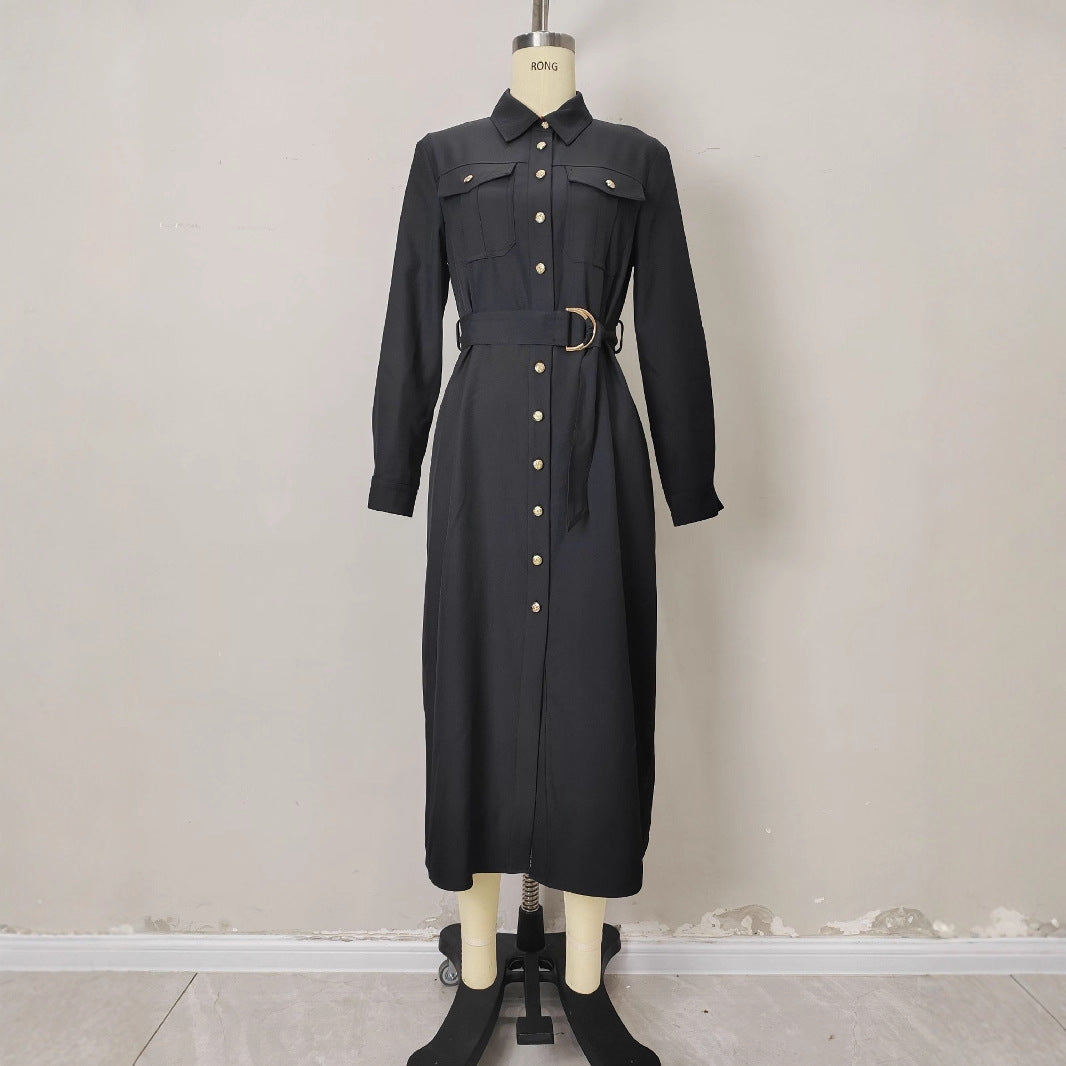 Black Button-Front Shirt Maxi Dress