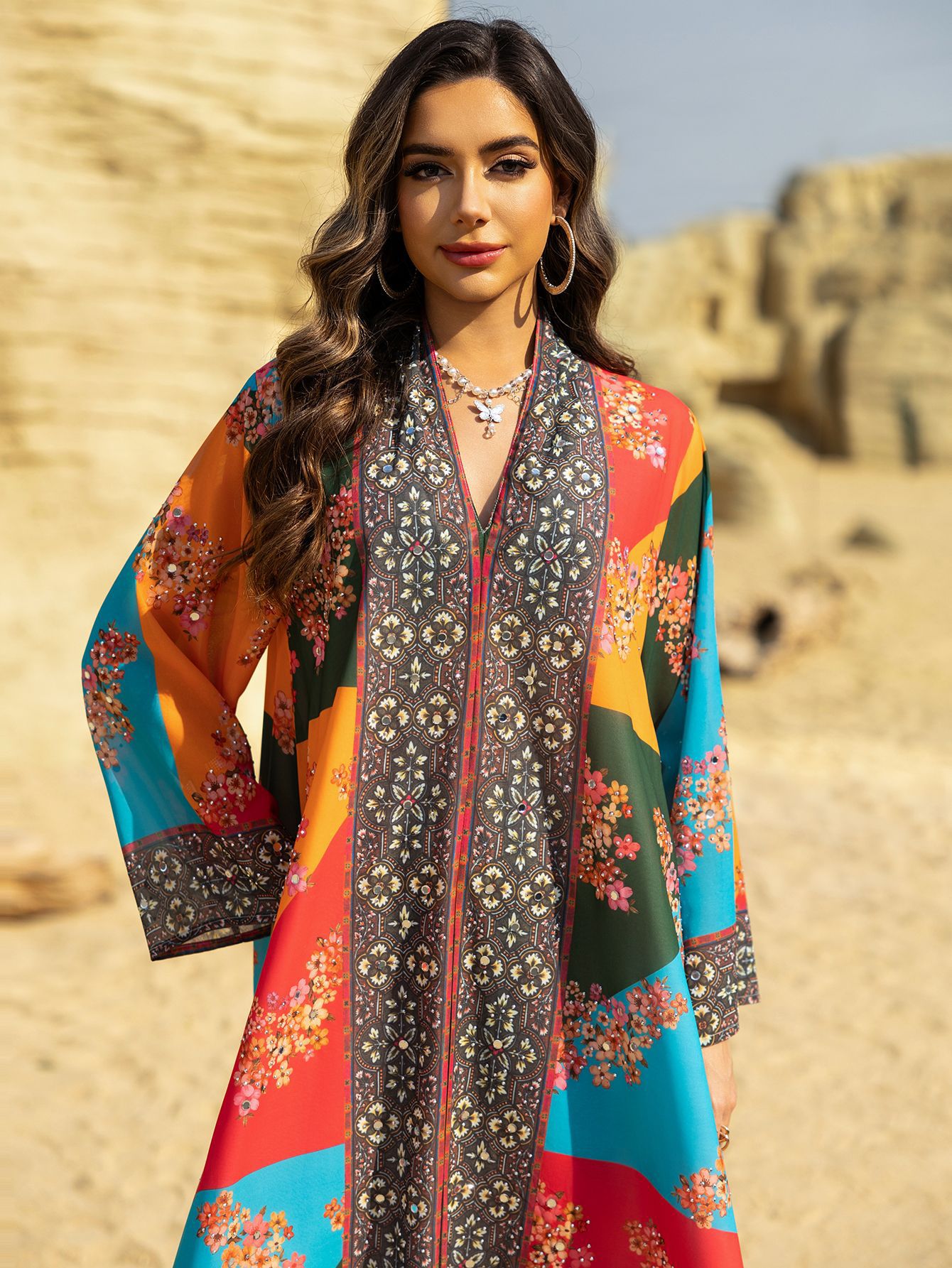 Rhinestone Printed Maxi Dress