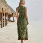 Printed Sleeveless V-Neck A-Line Maxi Dress