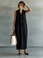 Sleeveless V-Neck Maxi Dress, Tie Waist