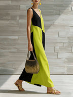 Color-Block Halter Maxi Dress