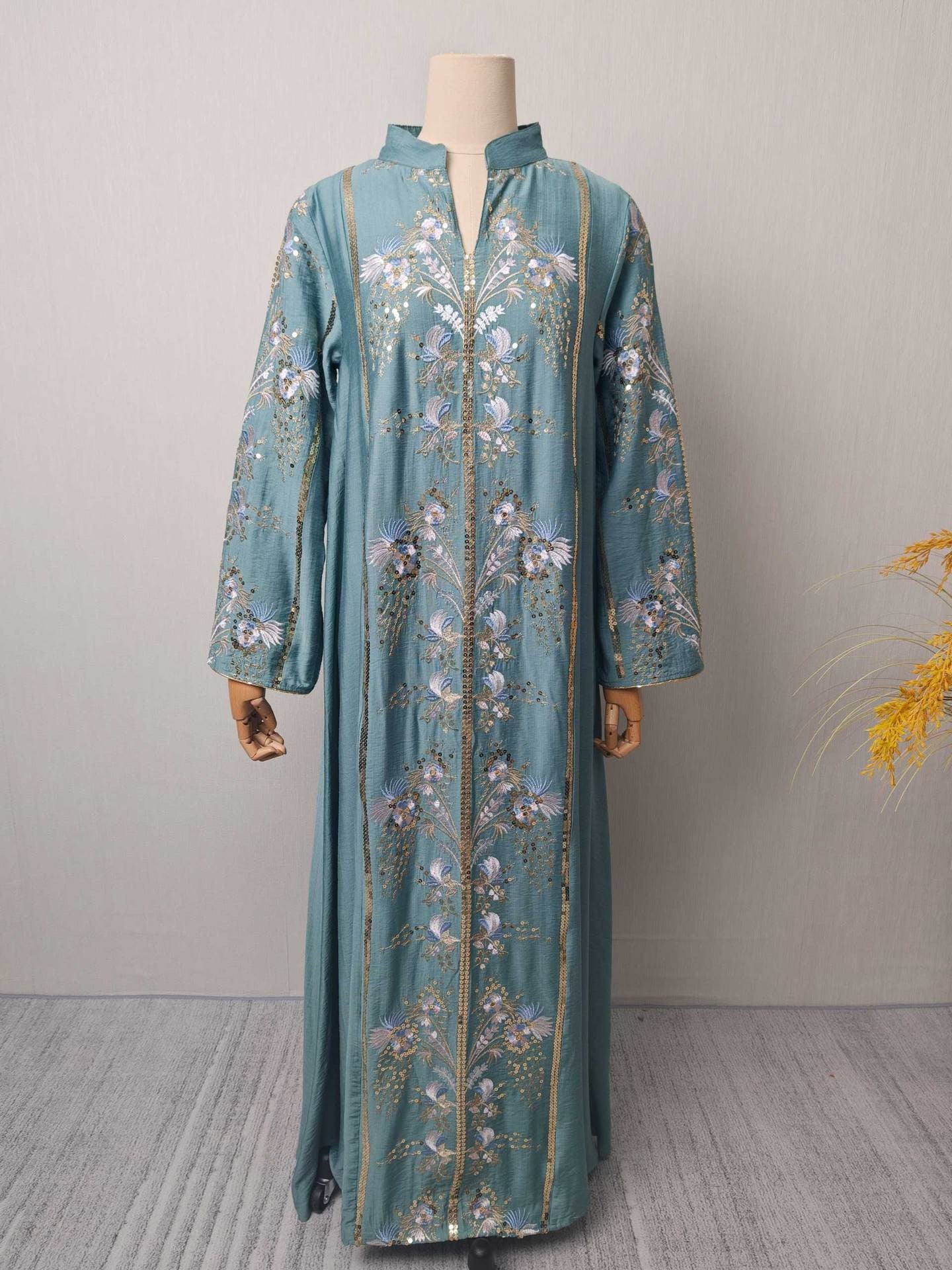 Floral Embroidered V-Neck Maxi Dress