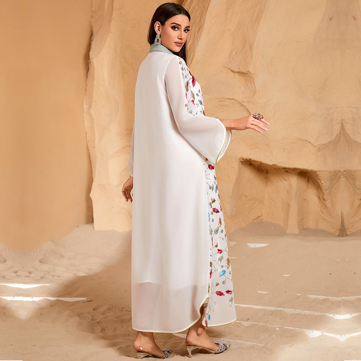 Beaded Embroidered Robe Maxi Dress