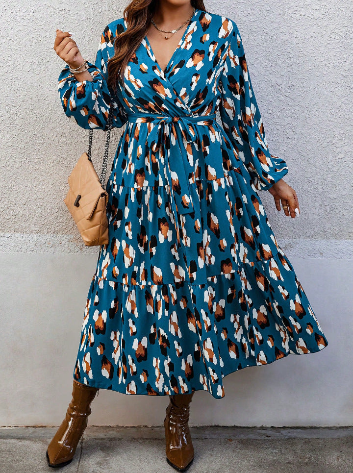 Plus-Size Printed V-Neck Maxi Dress
