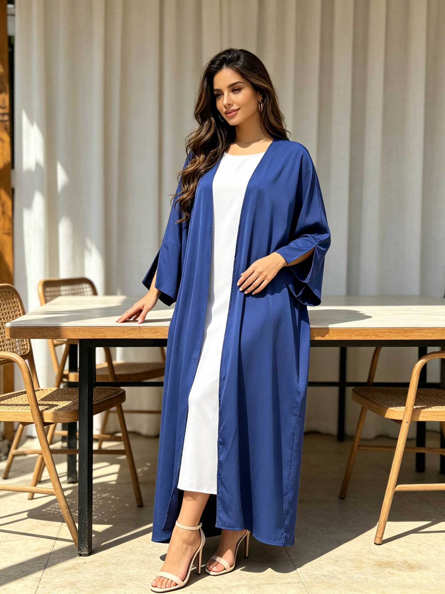 Navy Satin Cape Maxi Dress