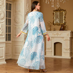 Embroidered Light Blue V-Neck Maxi Dress