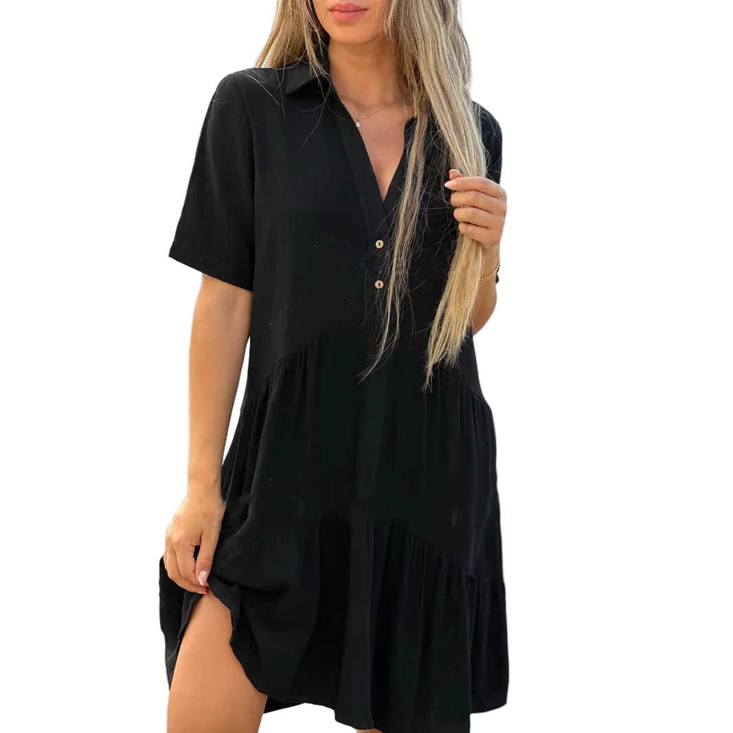 V-Neck Short-Sleeve Midi Dress for women