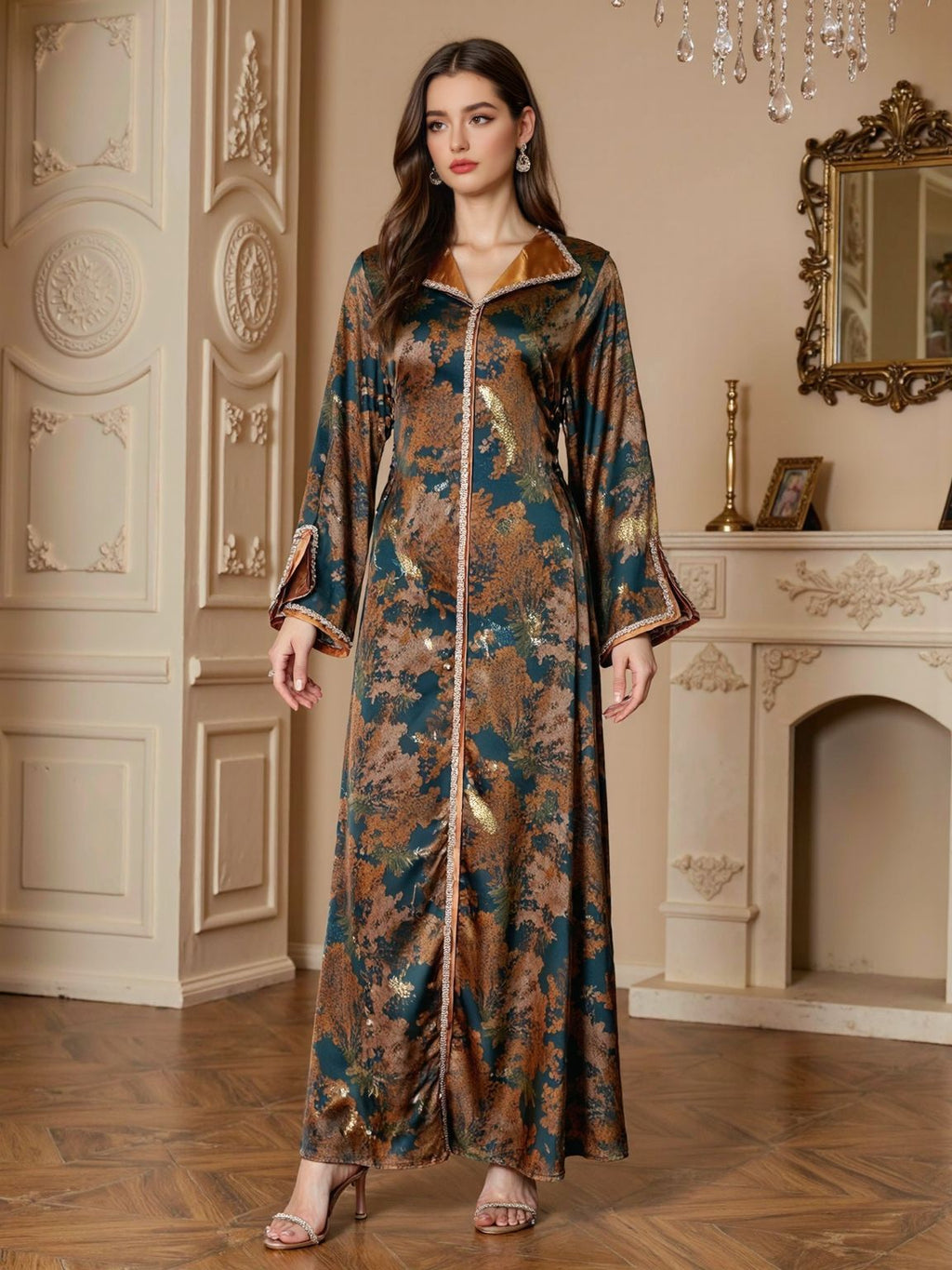 Printed Beaded Maxi Dress