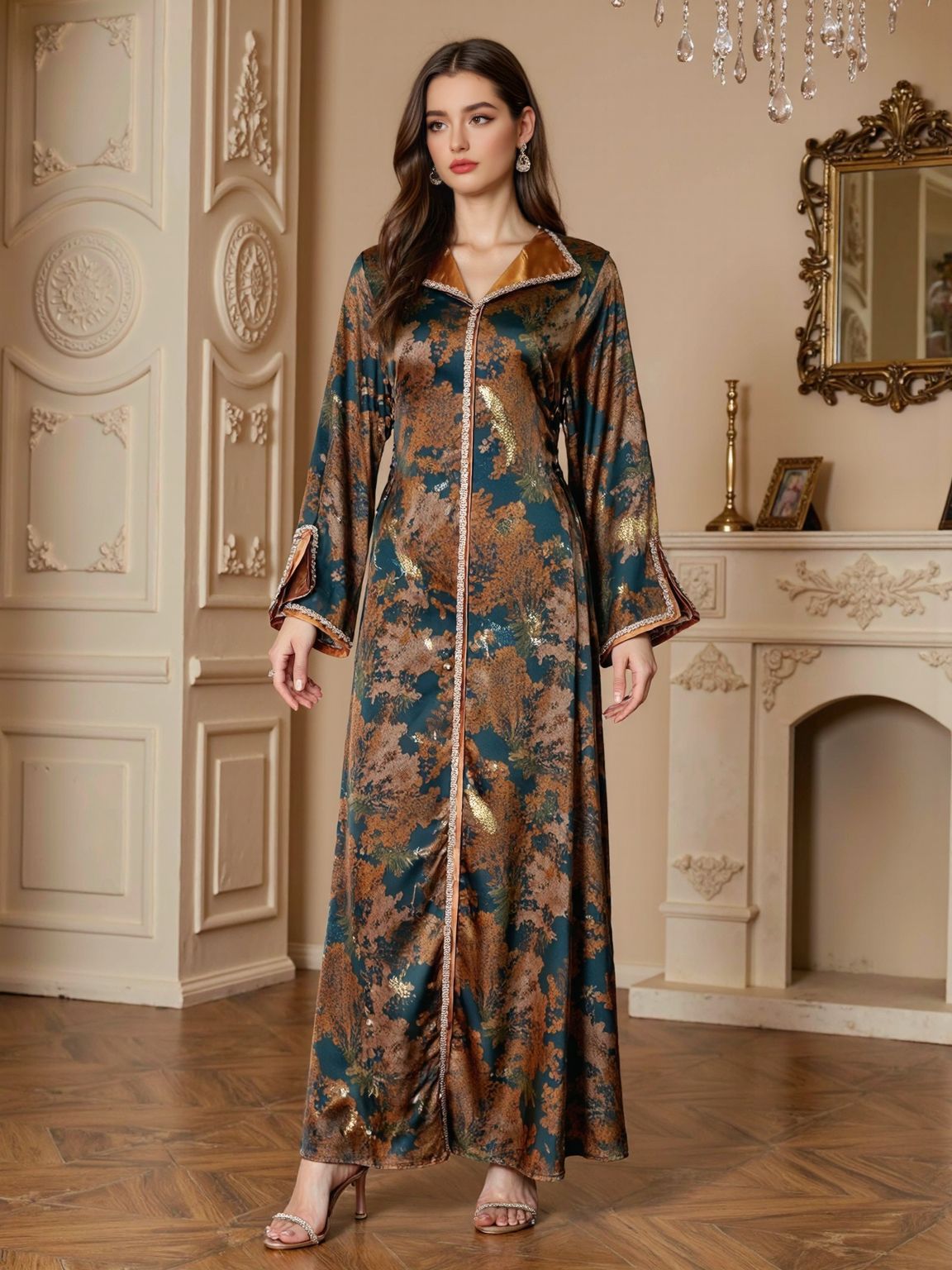 Printed Beaded Maxi Dress