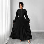 Black Pleated Long-Sleeve Maxi Dress, Plus Size