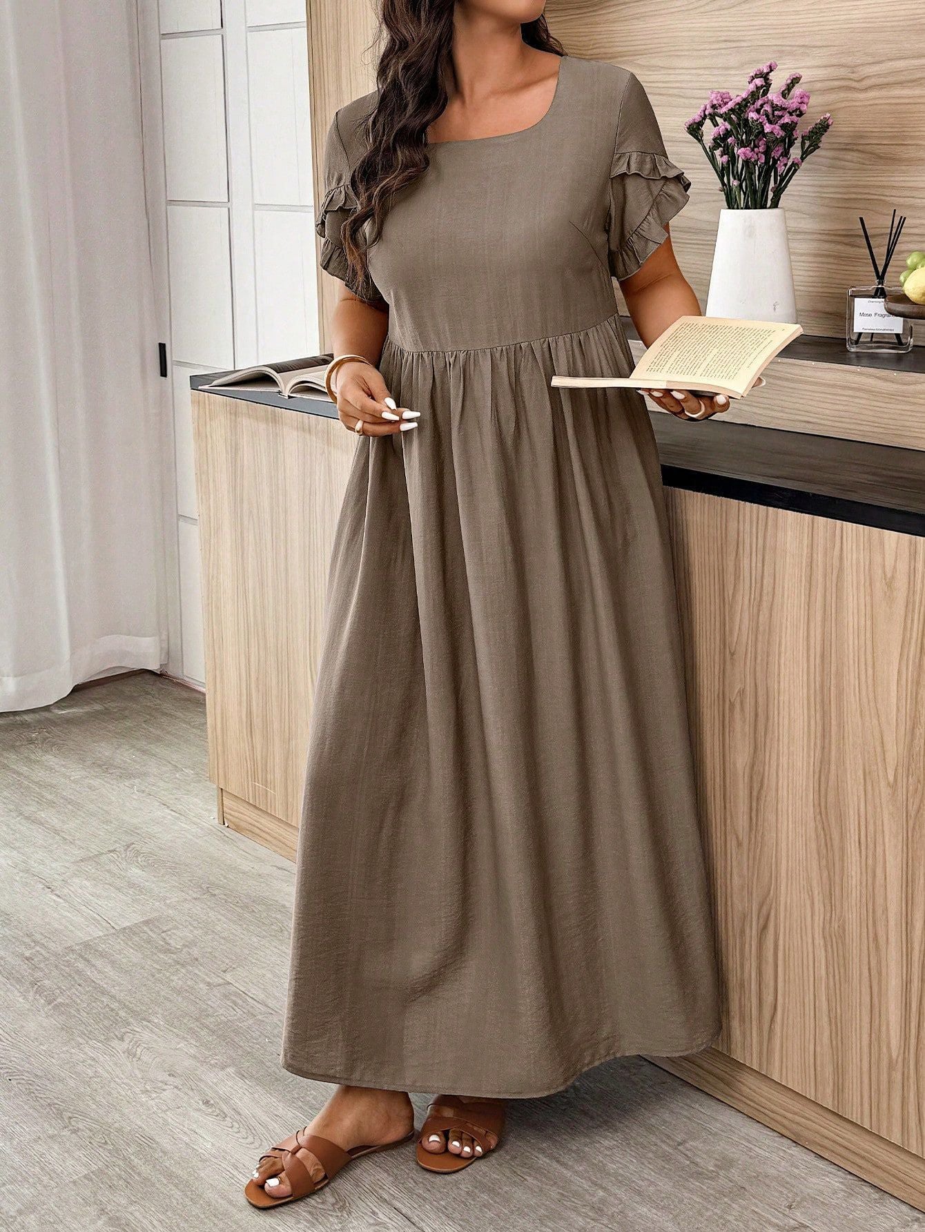 Plus-Size Brown Maxi Dress