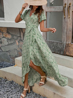 Floral V-Neck Irregular-Hem Maxi Dress