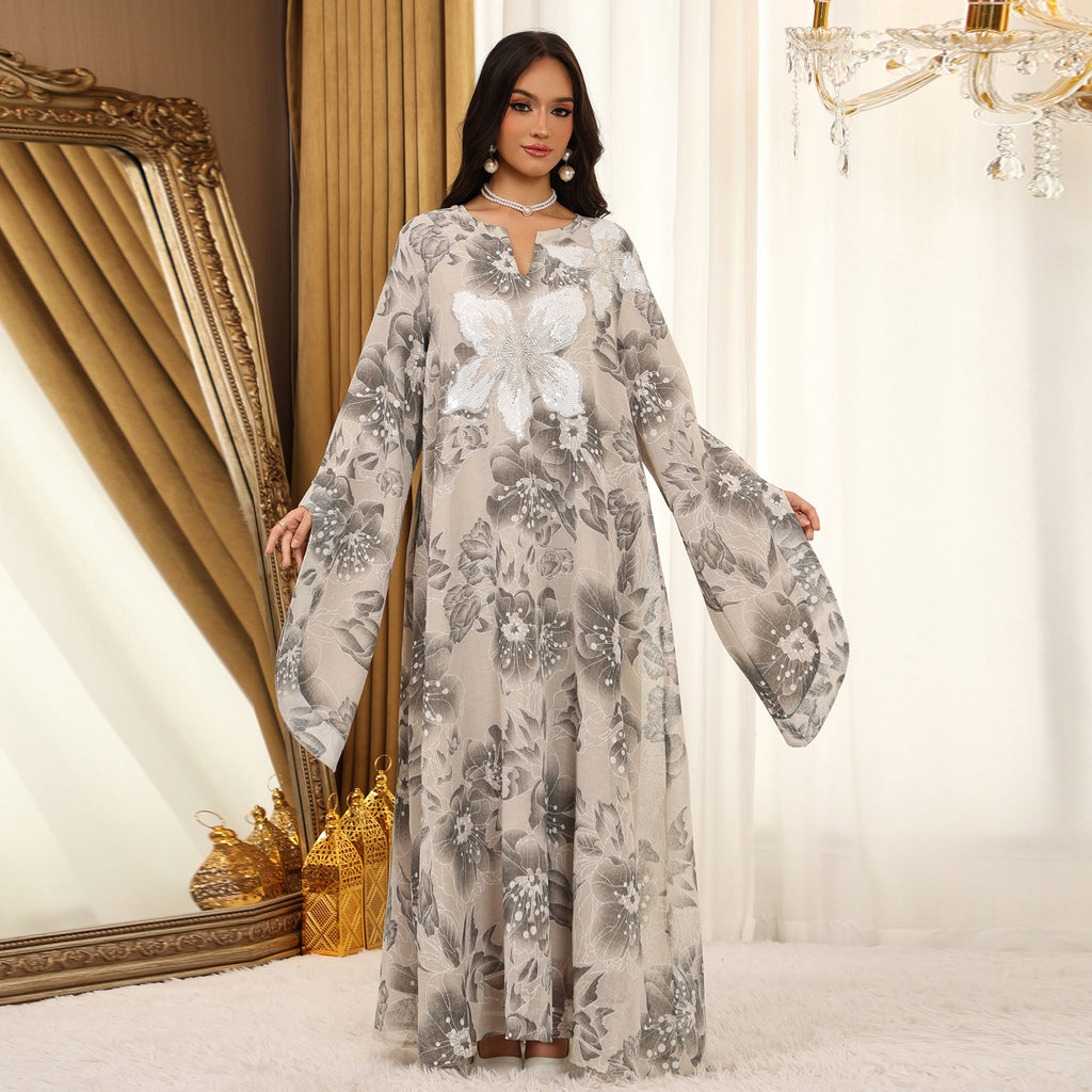Sequin Embroidered Hooded Maxi Dress