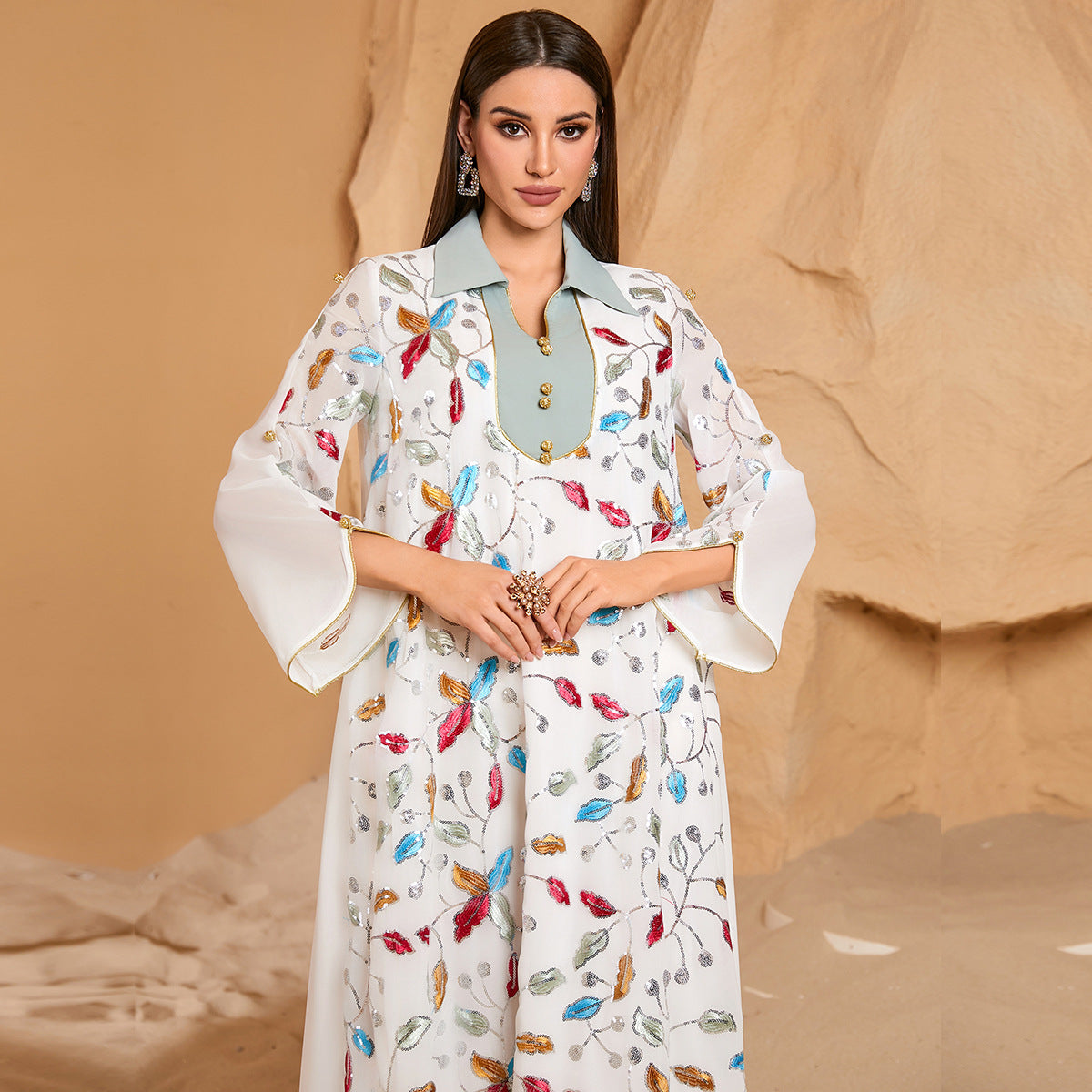 Beaded Embroidered Robe Maxi Dress Secondary image