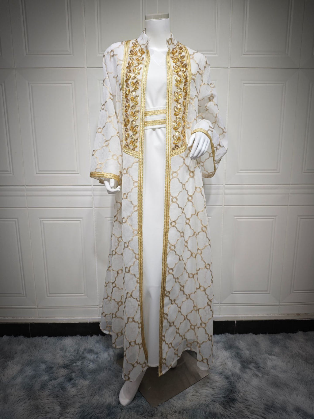 Embroidered Sequin Maxi Dress & Vest Set