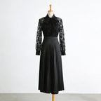 Tie-Neck High-Waist Pleated Maxi Dress