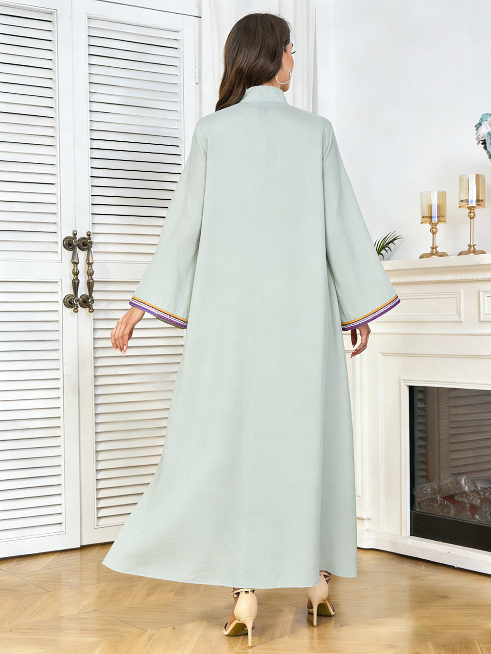 V-Neck Tassel Long-Sleeve Maxi Dress