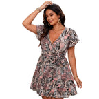 Floral V-Neck Boho Maxi Dress for Women, Plus Size