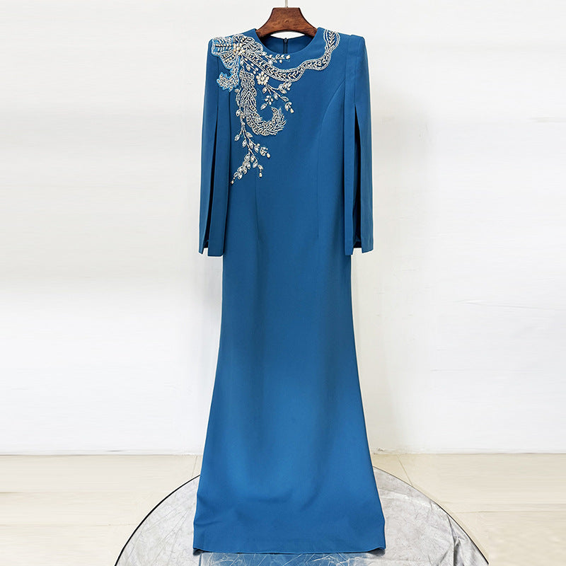 Crystal-Studded Split-Sleeve Maxi Dress for Women
