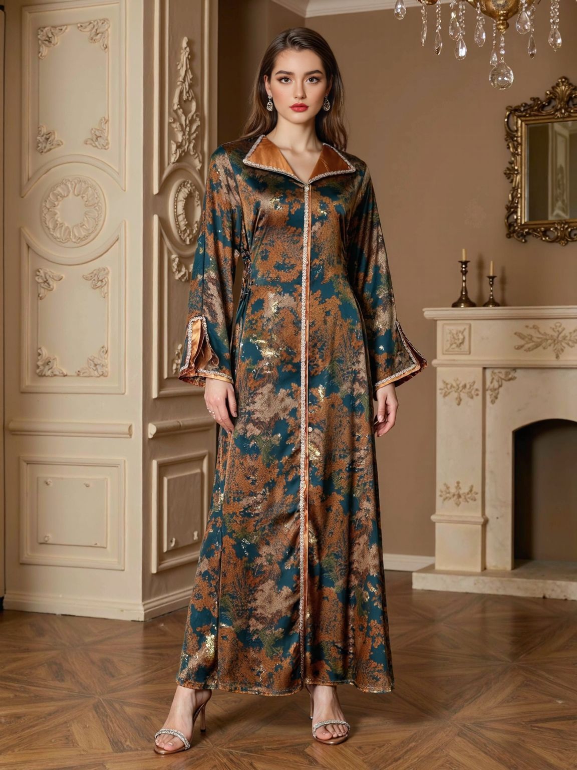 Printed Beaded Maxi Dress