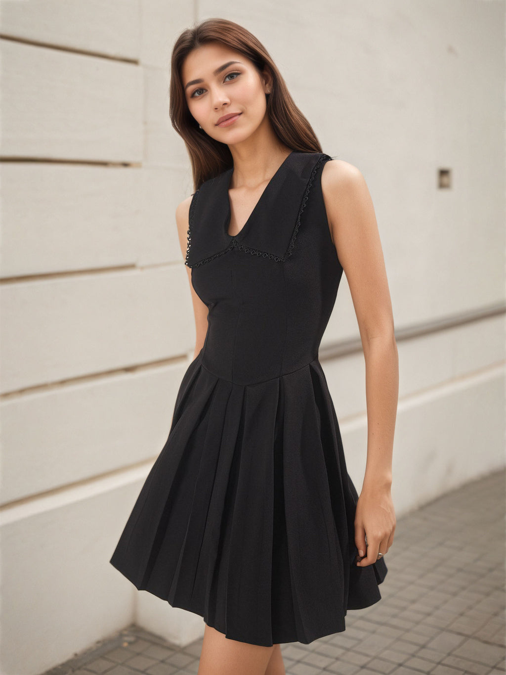 Black Slim-Fit V-Neck Mini Dress