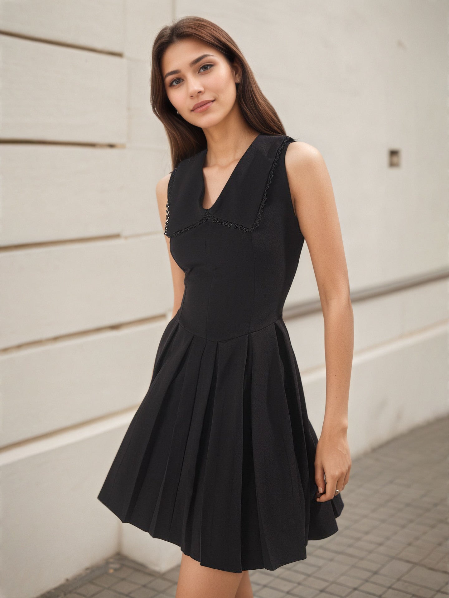 Black Slim-Fit V-Neck Mini Dress