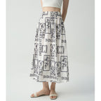Elegant Fashion Design Printed A-Line Skirt High Waist Slimming Cool Feel Midi Skirt