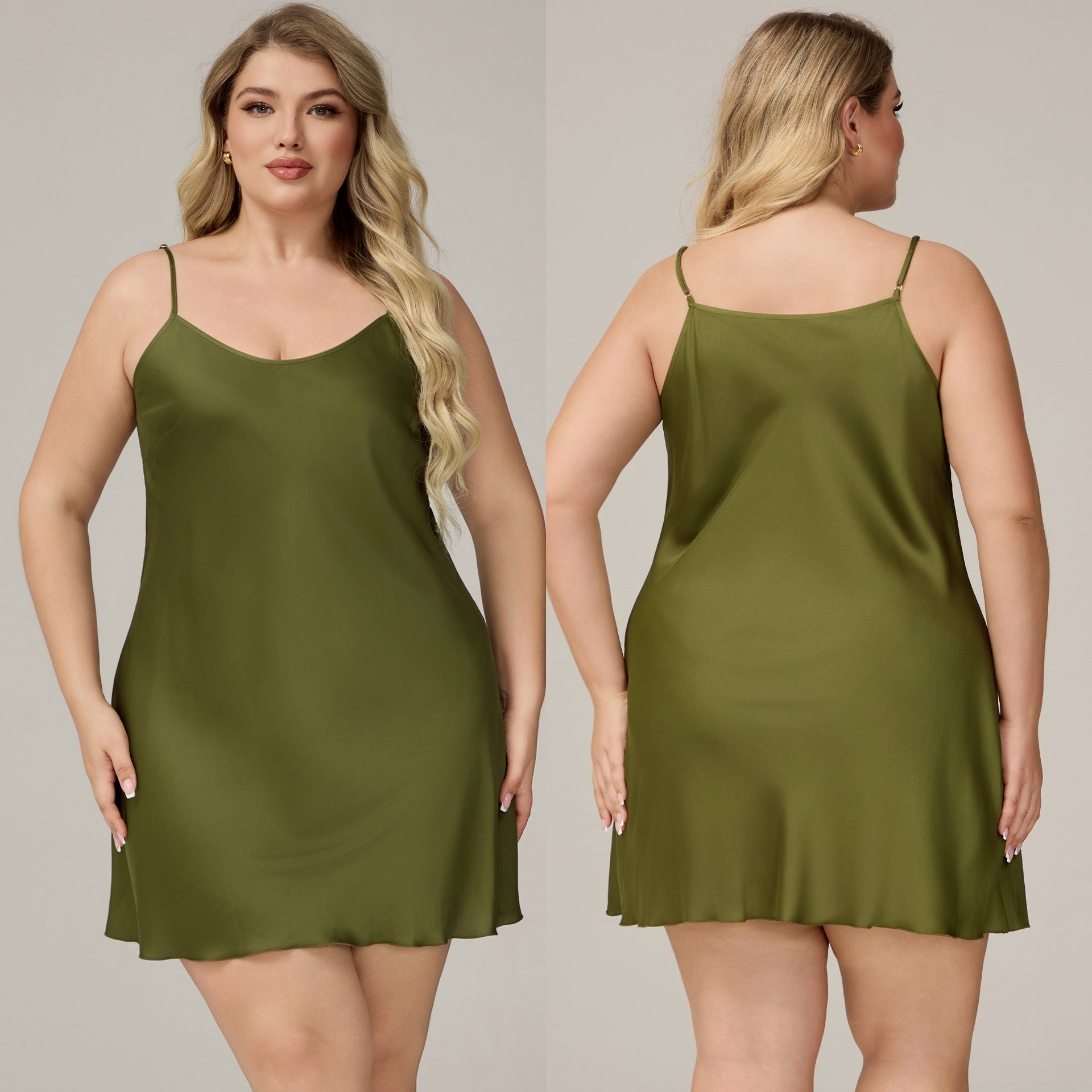 Satin Chiffon Strap Nightdress for Women, Sleeveless, Plus Size