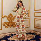 Printed Lace V-Neck Maxi Dress
