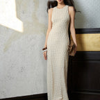 Shiny Fringe Checkered Maxi Dress for Women, Waist-Cinching