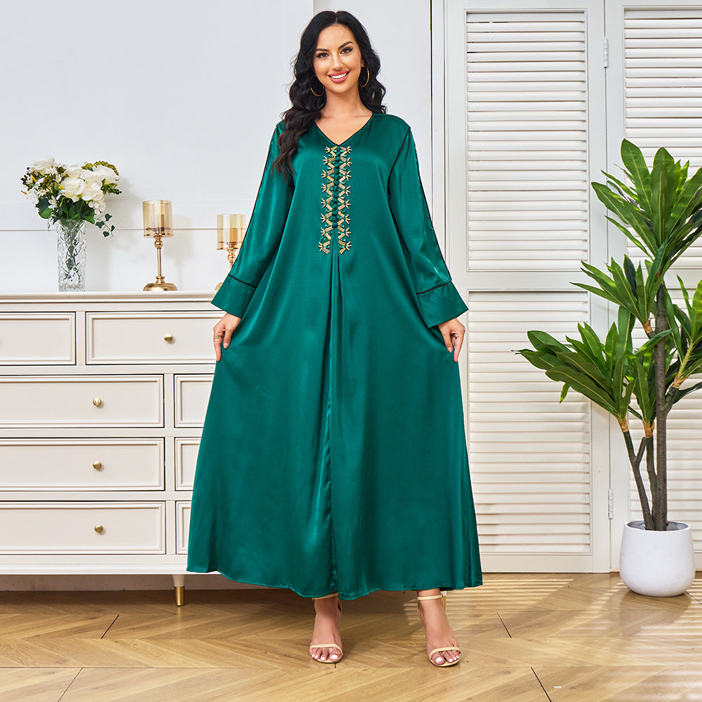 V-neck long sleeved loose dress