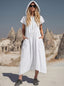 Vintage Cotton-Linen Hooded Half-Zip Midi Dress for Women