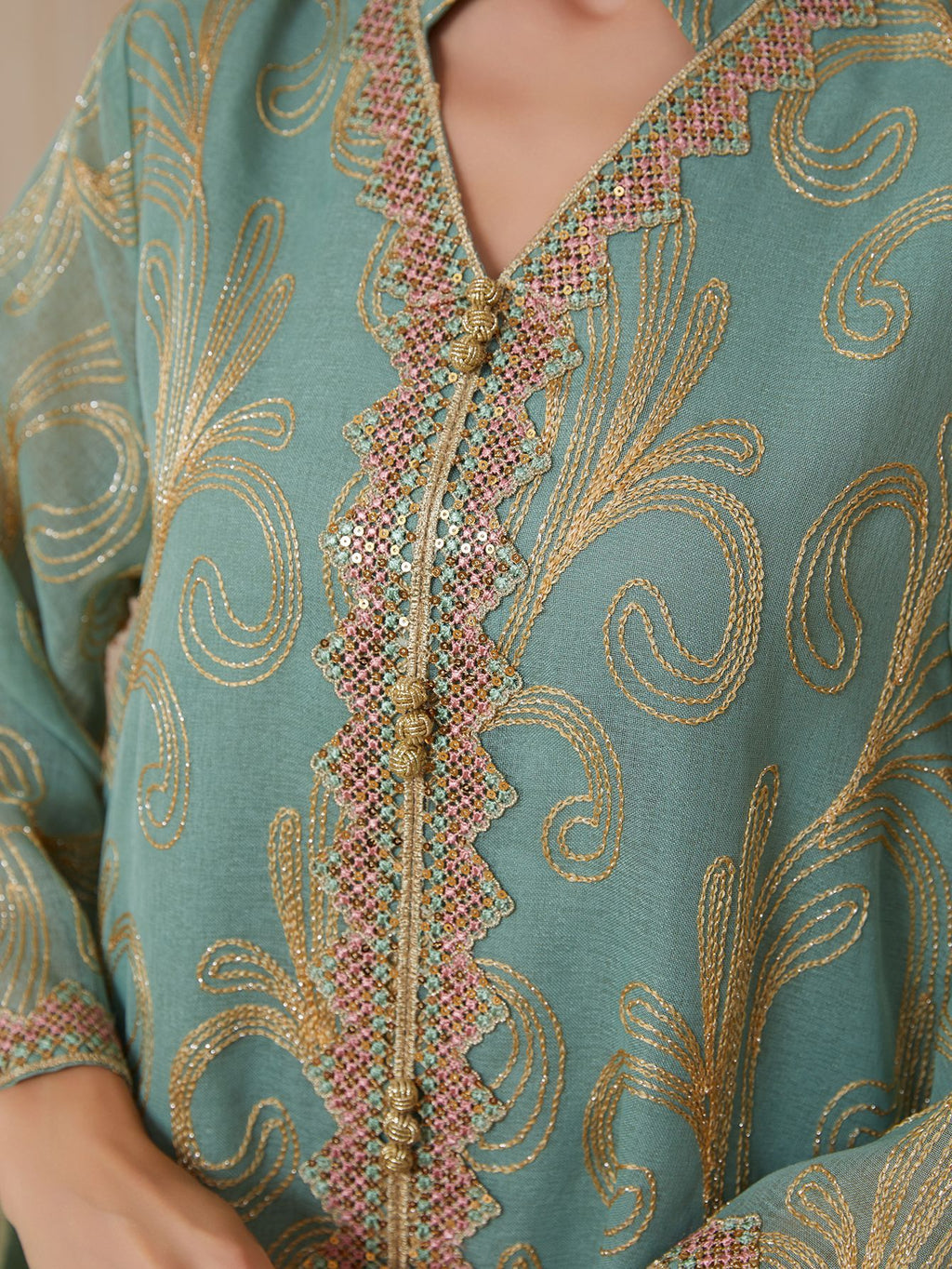 Embroidered Long-Sleeve Maxi Dress