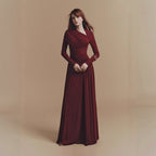 V-Neck Pleated Flared Formal Gown for Women