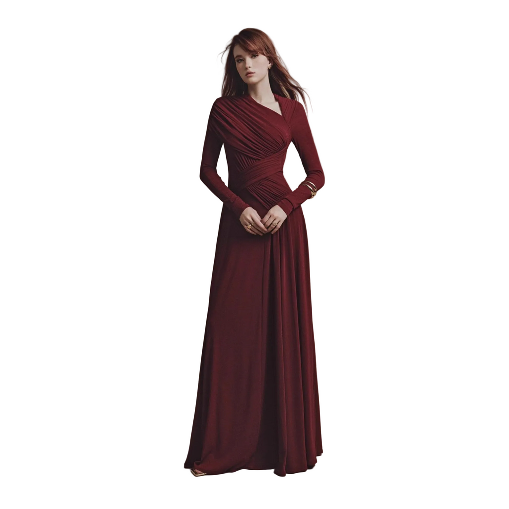 V-Neck Pleated Formal Gown for women with a V neck design