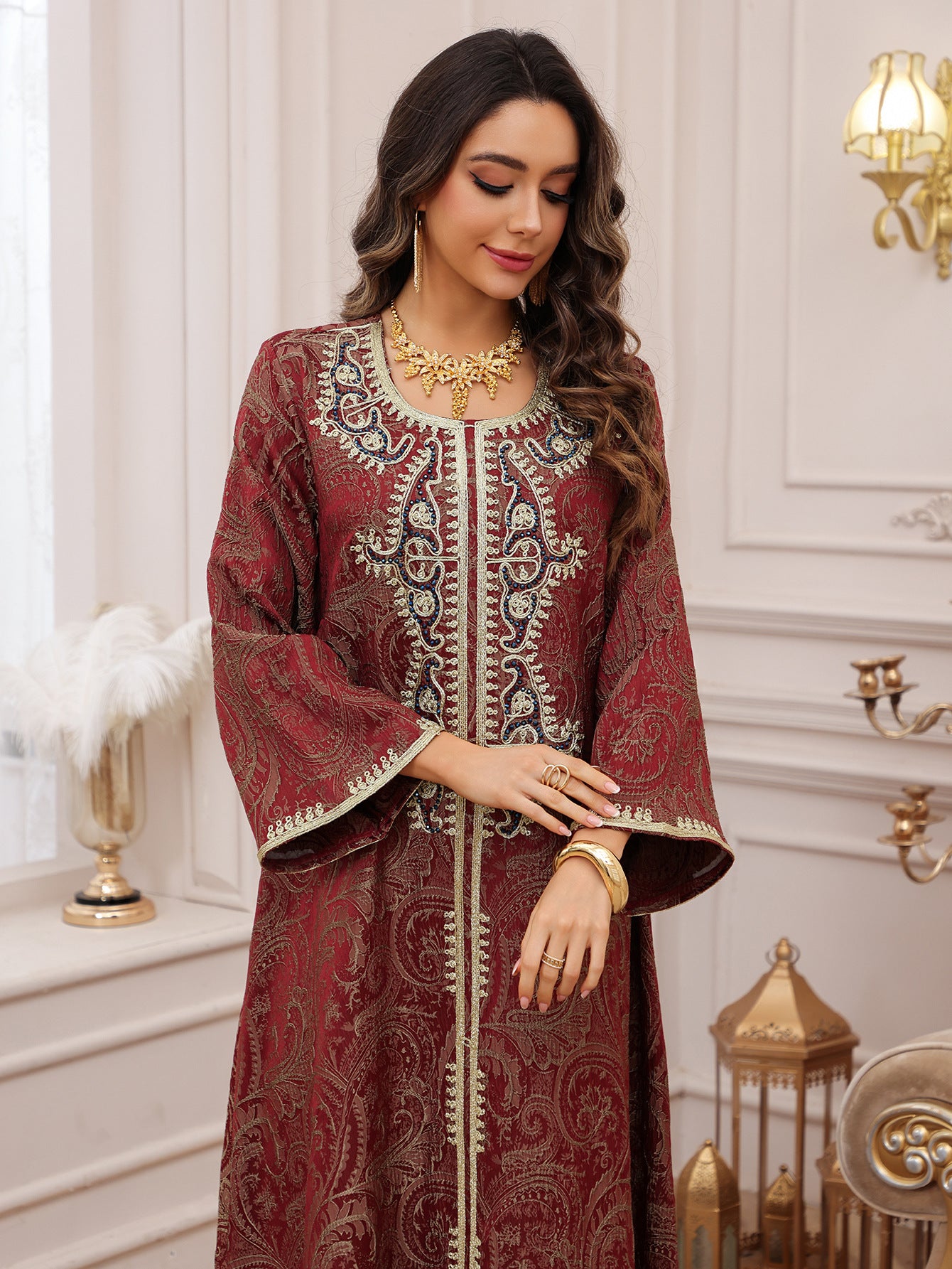Lace-Up Kaftan Maxi Dress