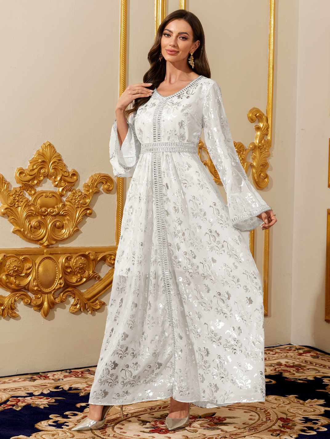 White Gold-Foil Maxi Dress