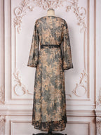 V-Neck Lace-Up Long-Sleeve Maxi Dress