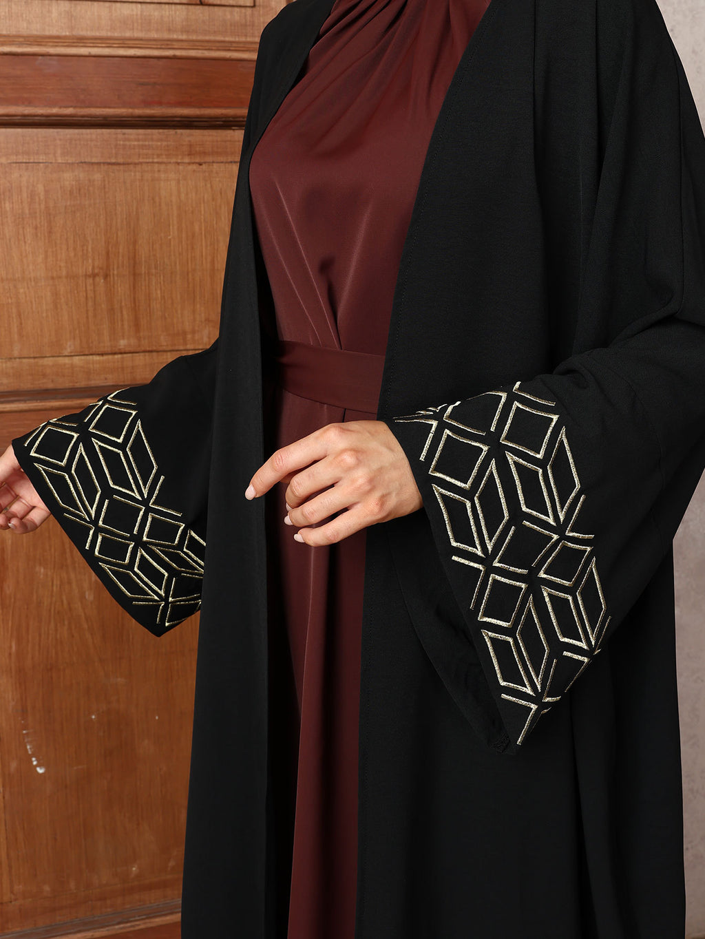Black Embroidered Robe Dress