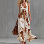 Tie-Dye Deep V-Neck Sleeveless Swing Maxi Dress for Women