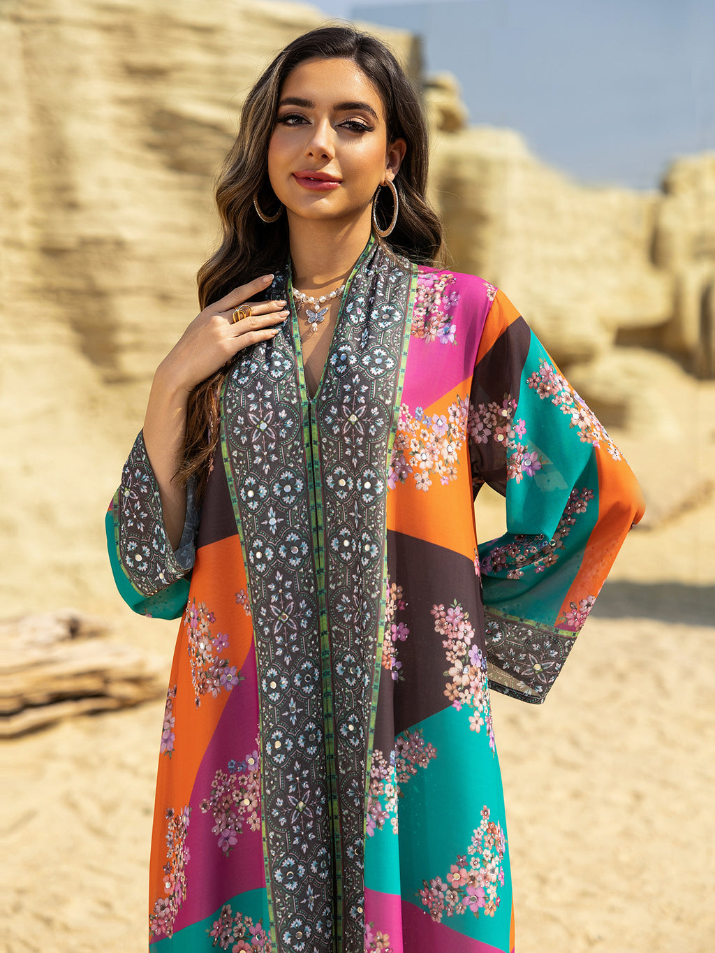 Rhinestone Printed Maxi Dress