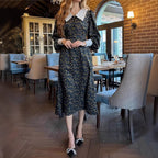 Floral Peter Pan Collar Midi Dress for Women, Long Sleeve