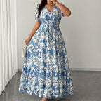Blue A-Line Plus-Size Maxi Dress