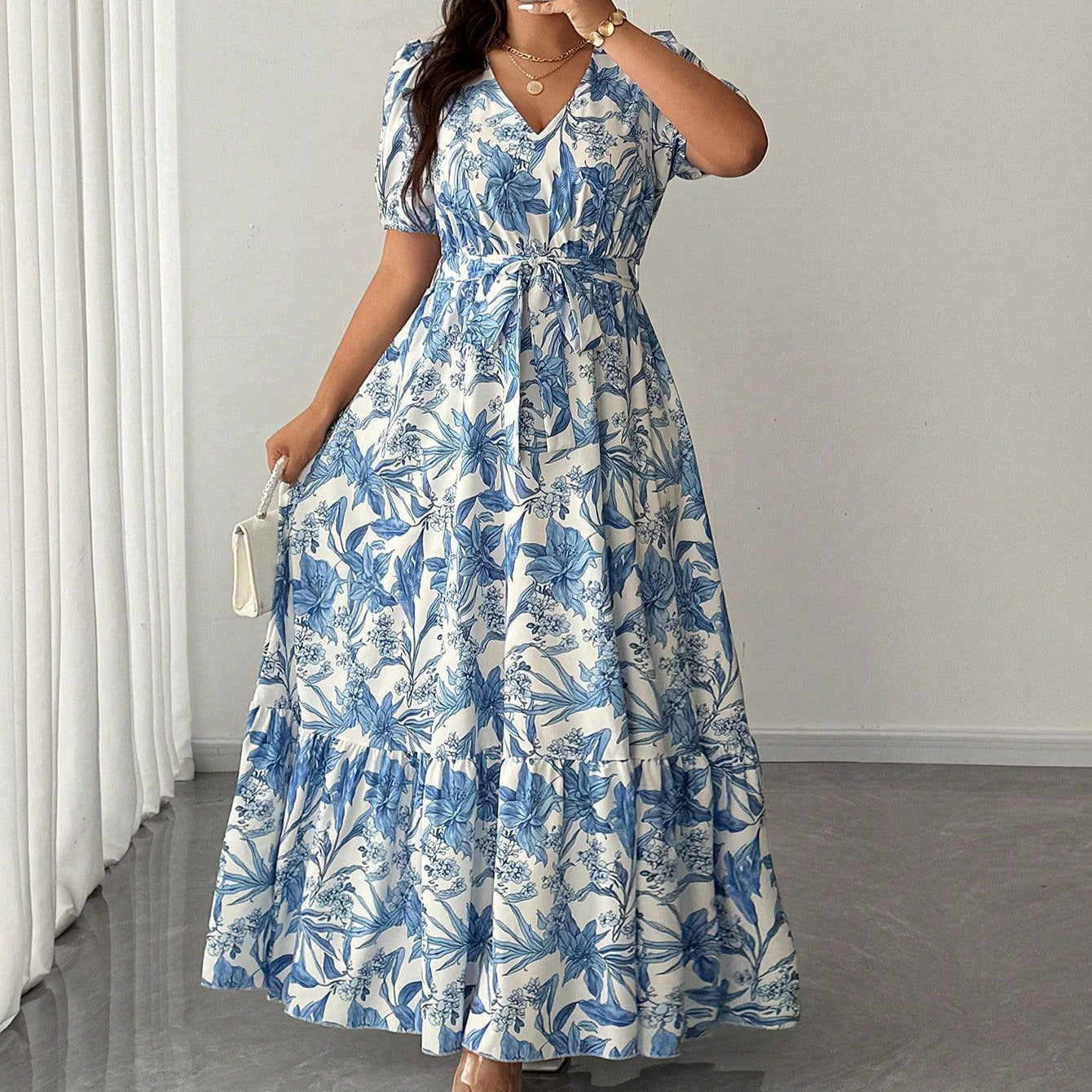 Blue A-Line Plus-Size Maxi Dress