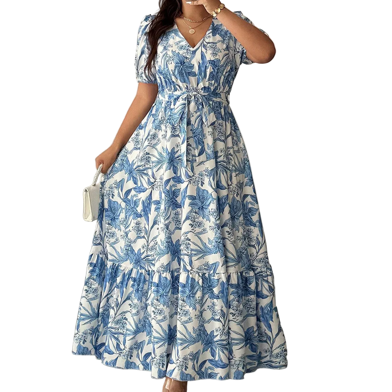 Plus-Size Blue A-Line Maxi Dress for women Main image