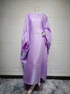 Shiny Satin Belted Maxi Dress